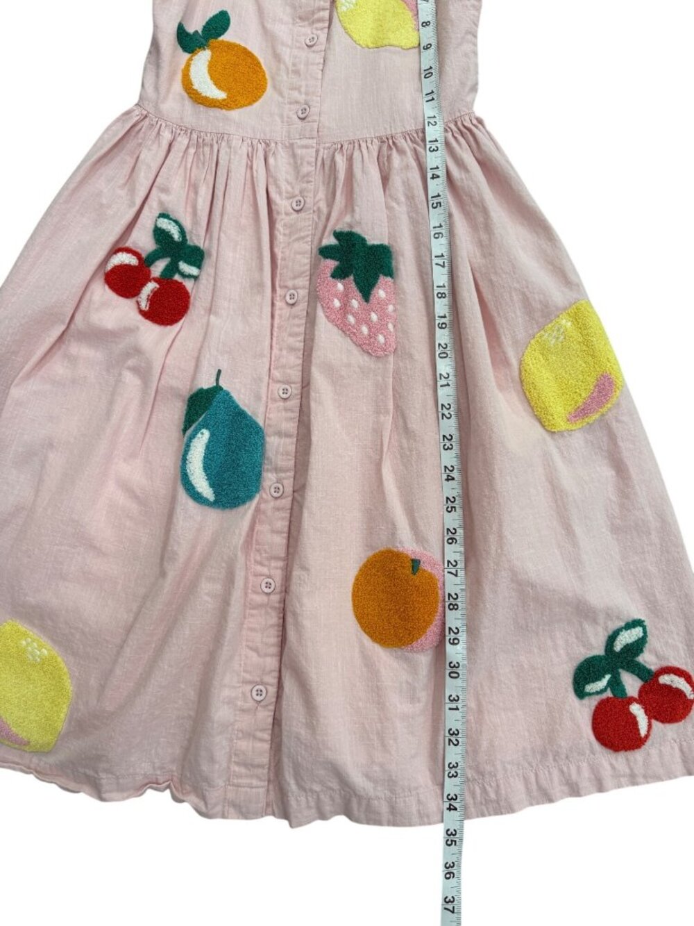 Mini Boden Girls 10-11 Yrs Remy Dress Sleeveless Pink Boucle Fruit Cotton Button - Picture 5 of 6